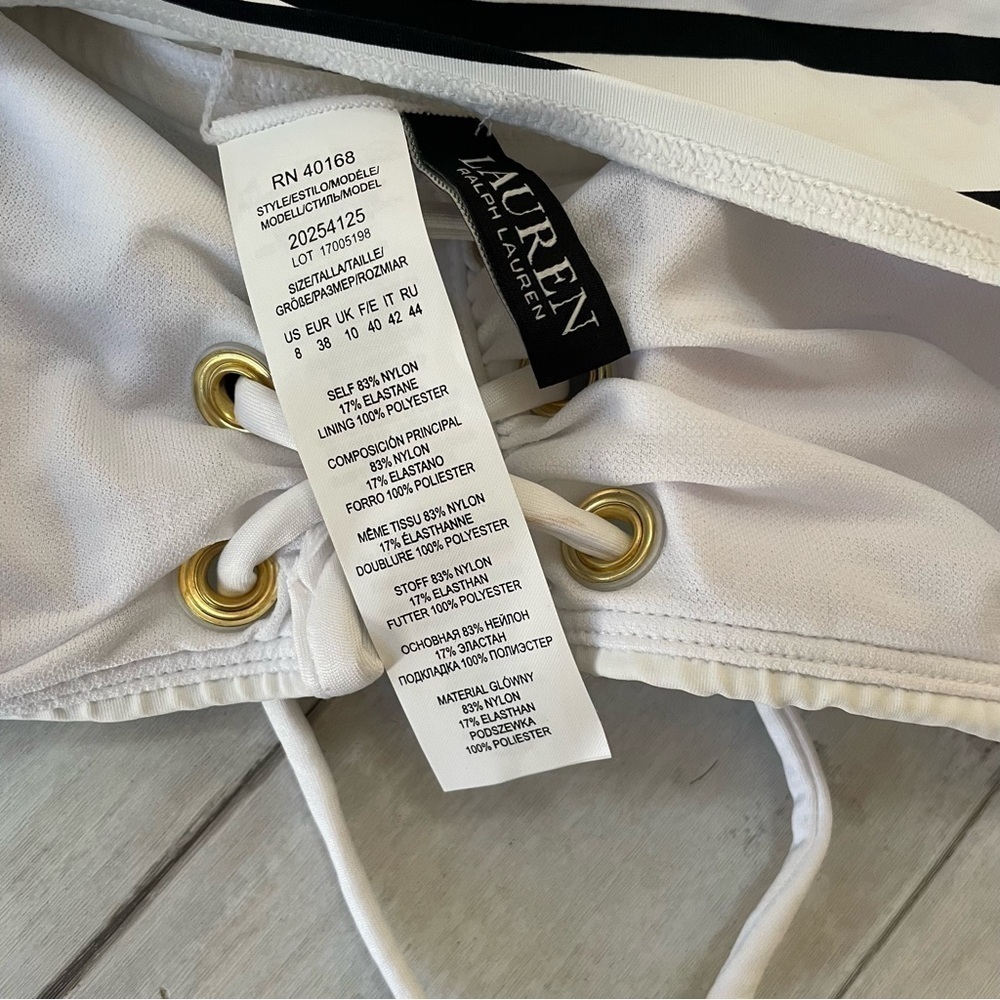 Ralph Lauren WHITE Striped Tummy-Control Tankini Swim Top 8 white black slimming - Picture 9 of 13